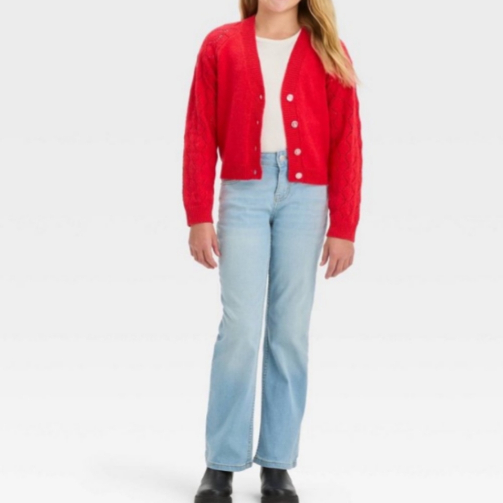 Cat & Jack girls red button down cardigan size L 10-12 NWT
